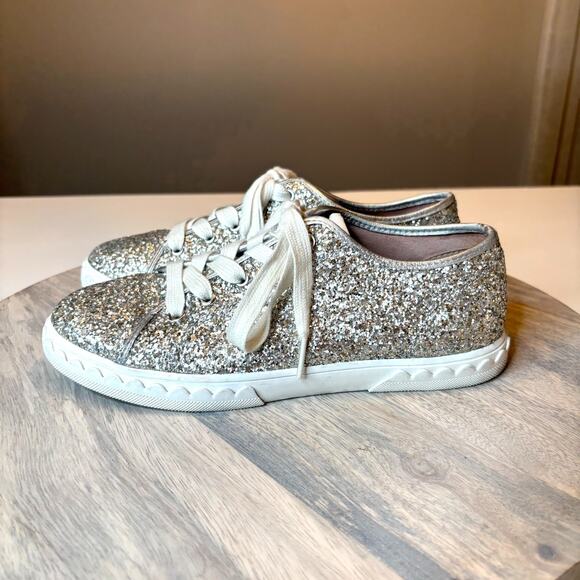 Kate Spade New York Glitter Lace Up Sneakers Silver Sparkle Women’s Shoes Sz 6.5 - Picture 2 of 11